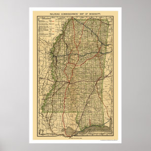 Mississippi-Eisenbahn-Karte 1888 Poster