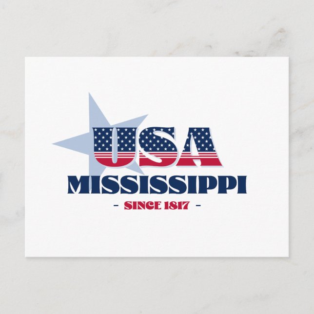 Mississippi en carte postale rouge, blanche et ble (Devant)