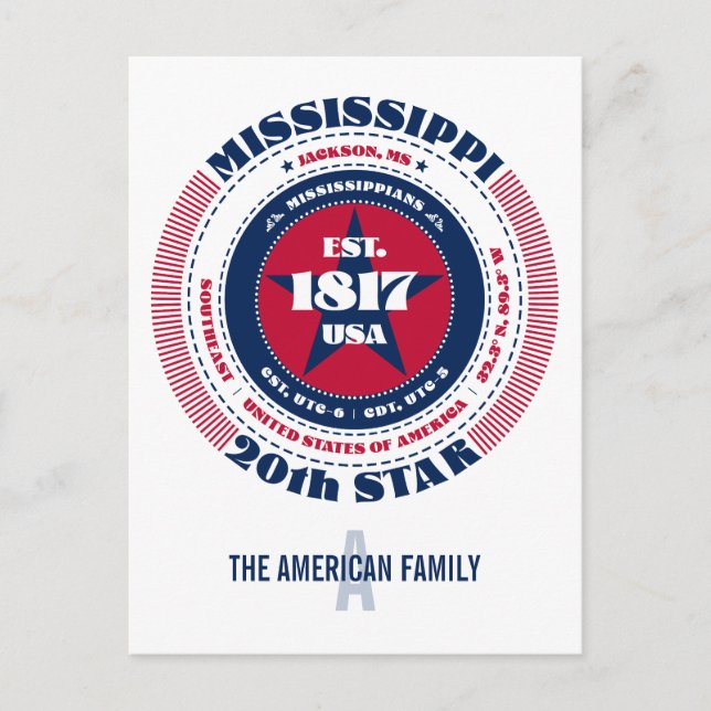 Mississippi, Jackson, MS, Patriotic, Monogram Postkarte (Vorderseite)
