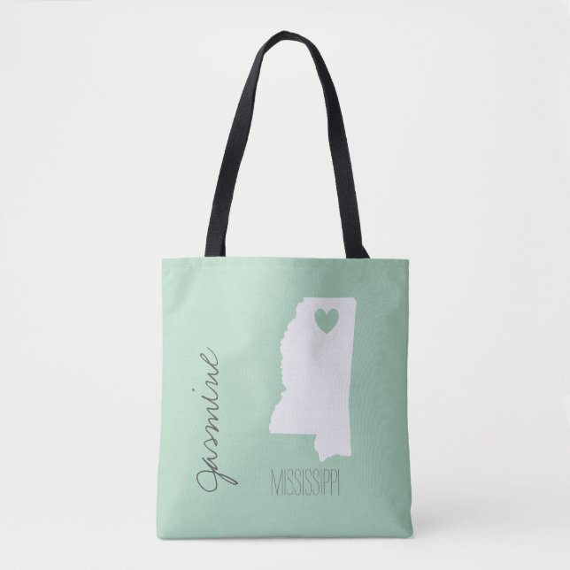 Mississippi-Karte mit personalisiertem Herznamen Tasche (Vorderseite)