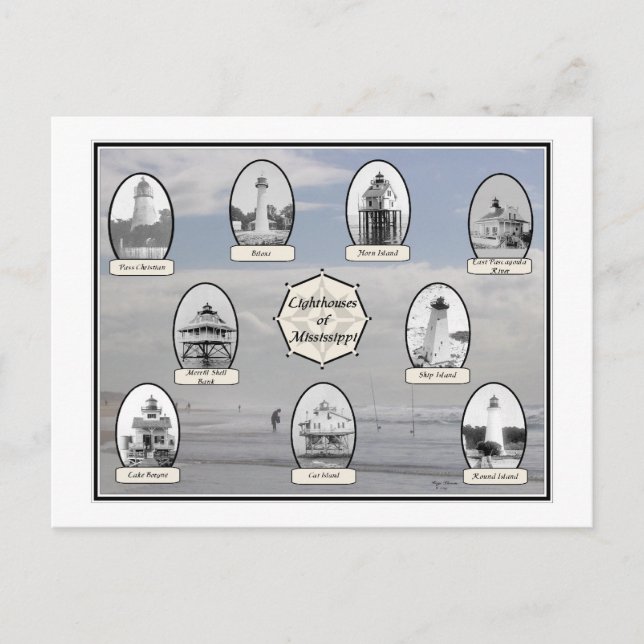 Mississippi Lighthouses-Beach-Szene Postkarte (Vorderseite)