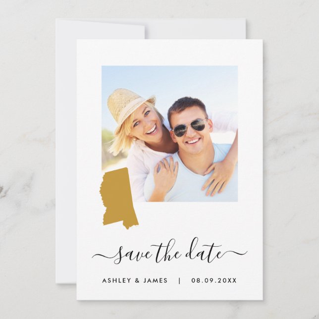 Mississippi Map Foto Wedding Save the Date Card (Vorderseite)
