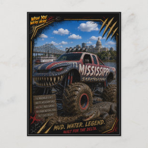 Mississippi Monster Truck Gelände Kunst Postkarte