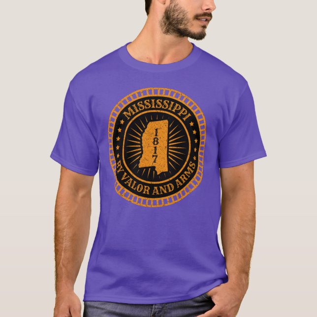 Mississippi MS Map Slogan Motto By Valor and Arms  T-Shirt (Vorderseite)