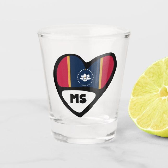 Mississippi, MS Staatsflagge im Herzen, Shotglas Schnapsglas (Vorderseite)