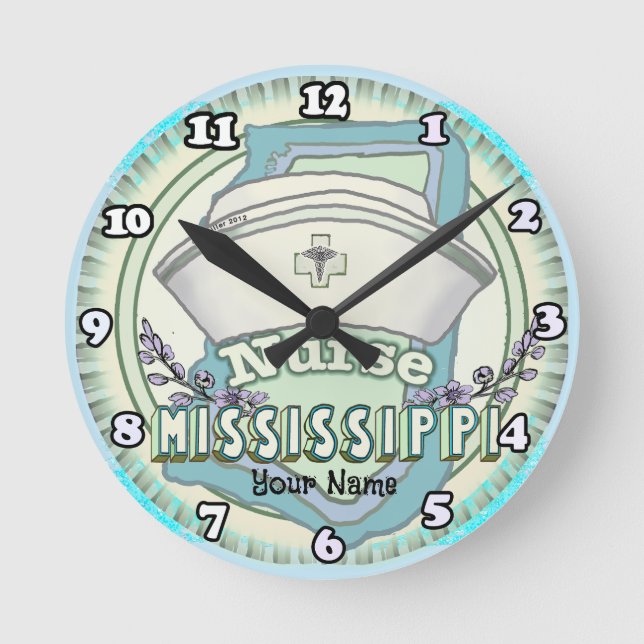 Mississippi Nurse Runde Wanduhr (Vorderseite)