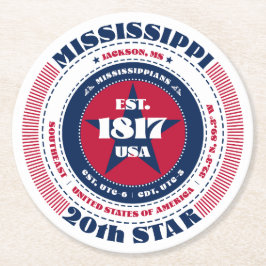 Mississippi Red White Blue Typografie Runder Pappuntersetzer