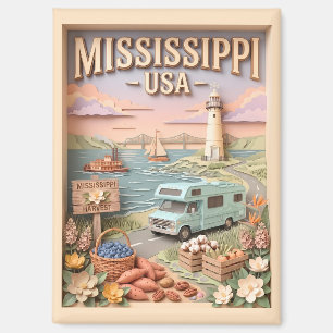 Mississippi Roadtrip Leuchtturm Camping Texturiert Magnet