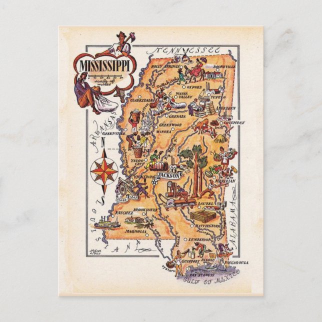 Mississippi Staat Karte Postkarte (Vorderseite)