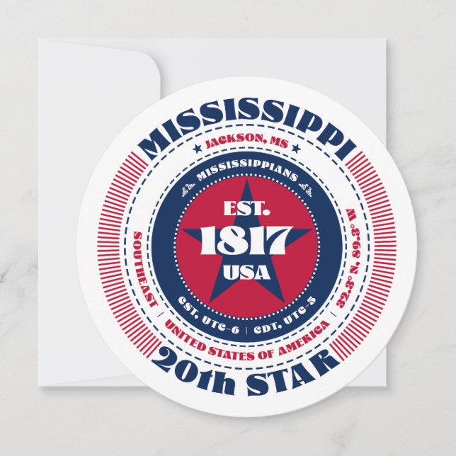 Mississippi-Staat-Rundtypografie-Flachkarte (Vorderseite)
