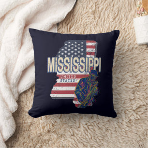 Mississippi Staat United Staaten Map Vintag USA Kissen