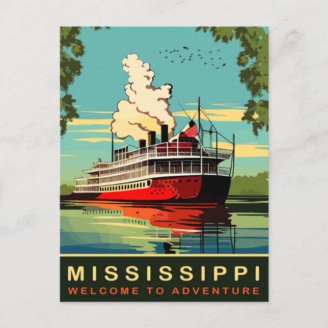 Mississippi, Steamboat Cruiser, Vintage Travel Postkarte (Vorderseite)