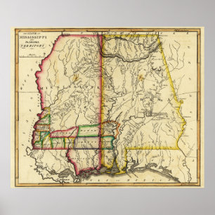 Mississippi und AlabamaPanoramic Karte Poster