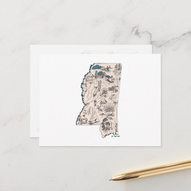 Mississippi Vintage Bildkarte Antiquitätendiagramm Postkarte (Vorderseite/Rückseite Beispiel)