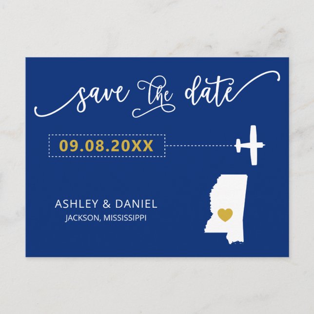 Mississippi Wedding Save the Date Map Postcard Postkarte (Vorderseite)