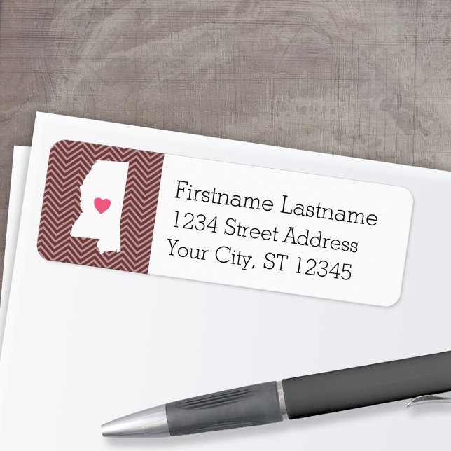 Mississippi Zuhause Staat Liebe mit benutzerdefini (Personalized Mailing Label with Return Address and State Map - Low Minimum)