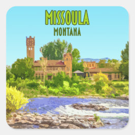 Missoula Montana Downtown River Vintag Quadratischer Aufkleber