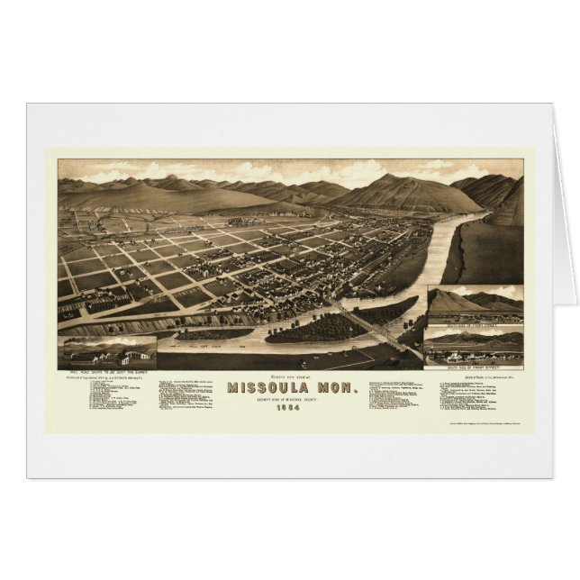 Missoula, panoramische Karte M.Ü.s - 1884 (Vorderseite (Horizontal))