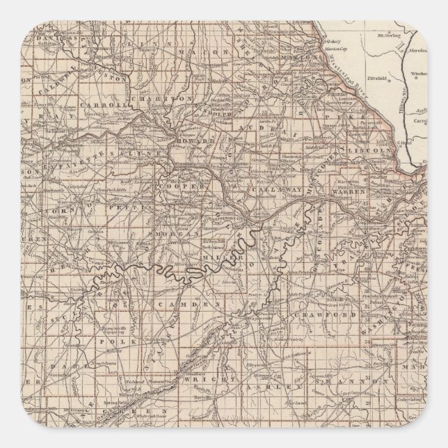 Missouri Atlas Map Quadratischer Aufkleber (Vorderseite)