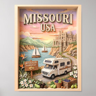 Missouri Lake Roadtrip Ozarks Schloss Texturiert Poster