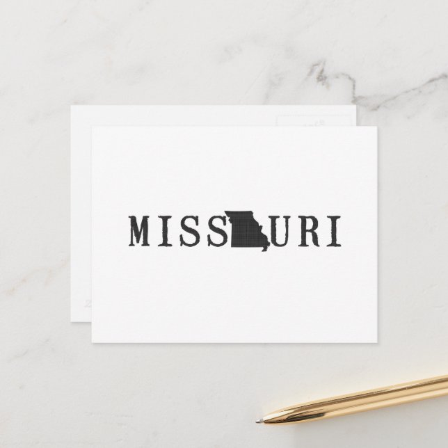 Missouri Map Shaped Letter Staat Word Art Black Postkarte (Vorderseite/Rückseite Beispiel)