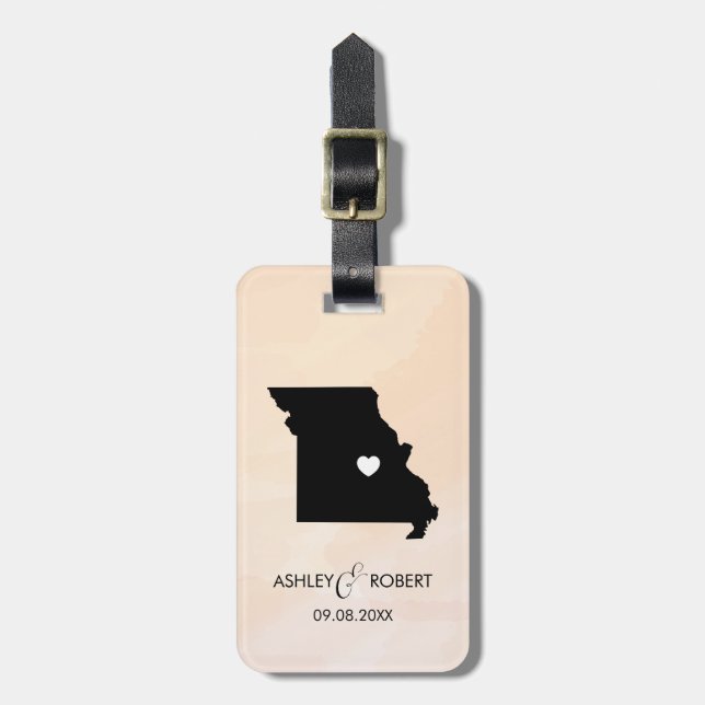 Missouri Map Wedding Luggage Tag, Couple's Name Gepäckanhänger (Vorderseite vertikal)