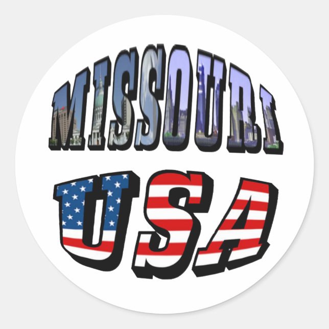 Missouri Picture and USA Text Runder Aufkleber (Vorderseite)