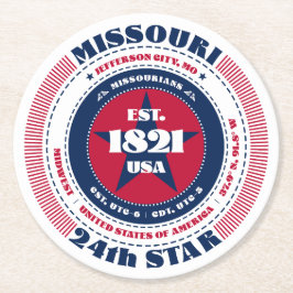 Missouri Red White Blue Typografie Runder Pappuntersetzer