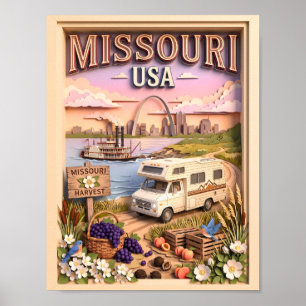 Missouri Road Trip Gateway Arch Texturierte Skylin Poster