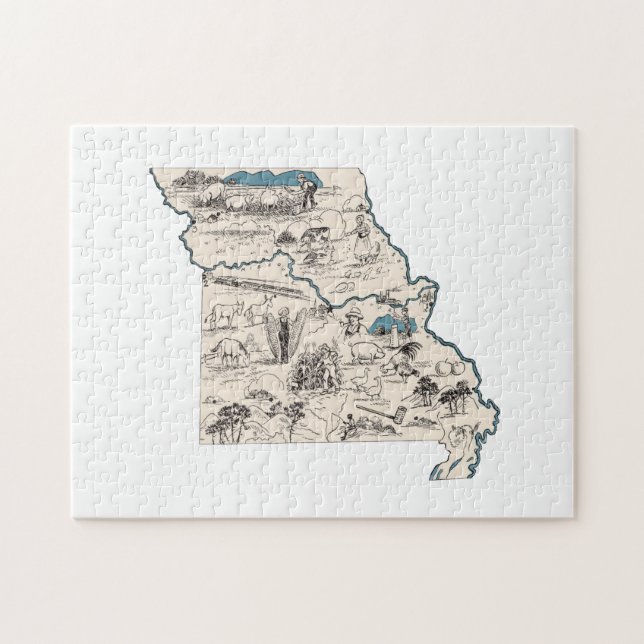 Missouri Shaped Vintage Missourian Picture Map (Horizontal)