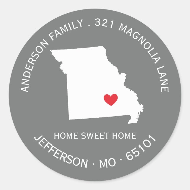 MISSOURI-Staat | Neue Zuhause-Adressenaufkleber Runder Aufkleber (Vorderseite)