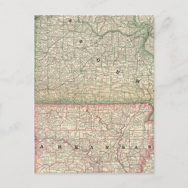Missouri und Arkansas Postkarte (Vorderseite)