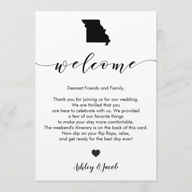 Missouri Wedding Welcome Letter & Itinerary Card Programm (Vorderseite)