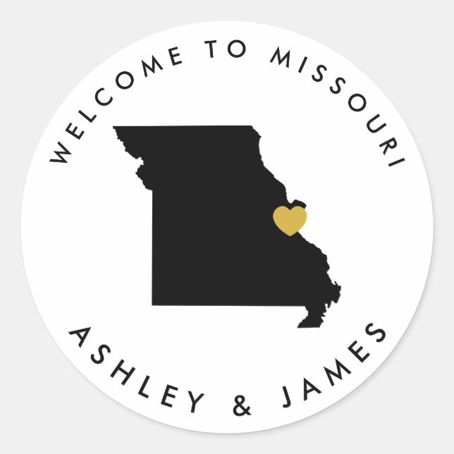 Missouri Wedding Welcome Sticker Tag, Black & Gold (Vorderseite)