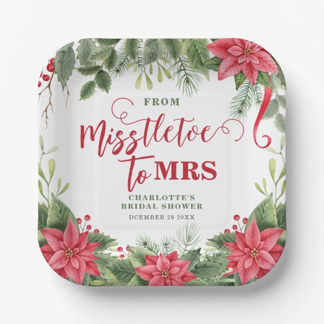Misstletoe an Frau Winter Poinsettia Brautparty Pappteller (Vorderseite)
