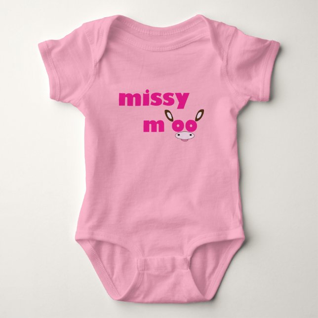 Missy Moo Cow Logo Rosa Baby Strampler (Vorderseite)