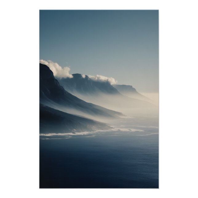 Mist-Covered Coastal Mountains Sunrise Glow Poster (Vorderseite)