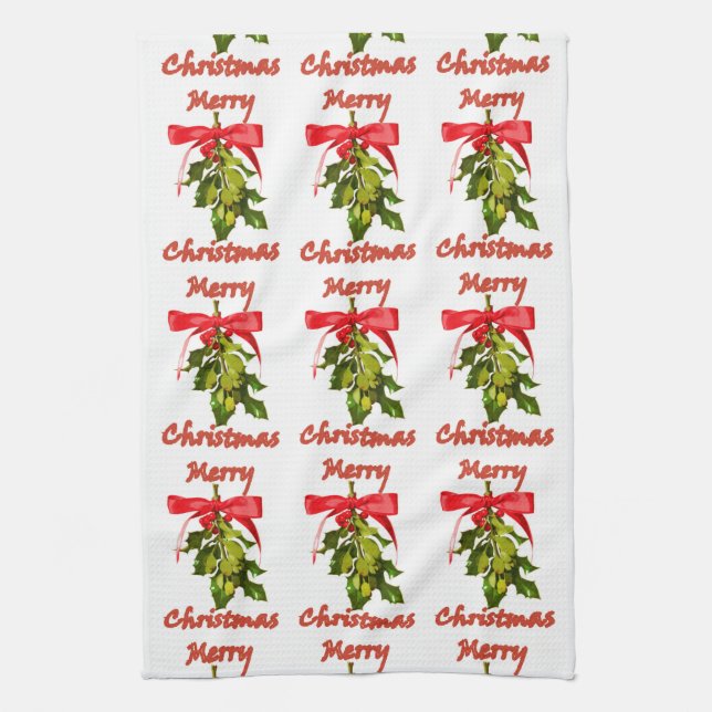Mistelzweig der frohen Weihnachten Küchentuch (Vertikal)