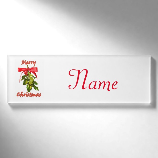 Mistelzweig der frohen Weihnachten Namenschild (Vorderseite)