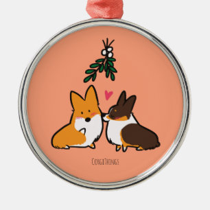 Mistelzweig-Kusscorgi-Verzierung Silbernes Ornament