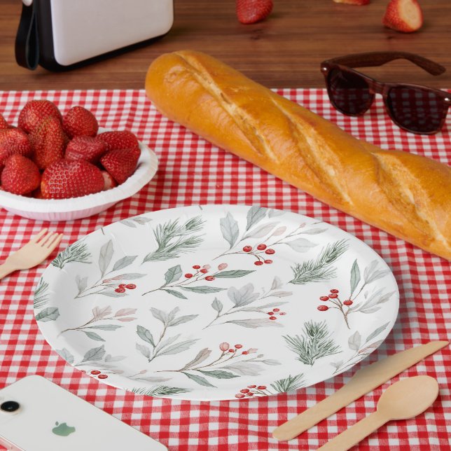 Mistelzweig und Holly-Beeren-Muster Pappteller (Picknick)