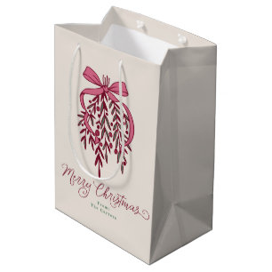 Mistelzweig und Schleife Illustration Frohe Weihna Mittlere Geschenktüte
