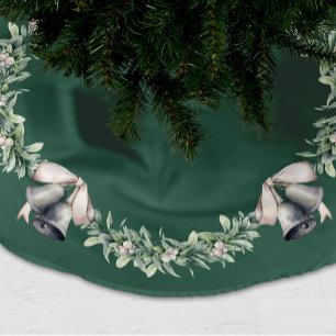 Mistelzweig und silberne Glocken Grün Polyester Weihnachtsbaumdecke