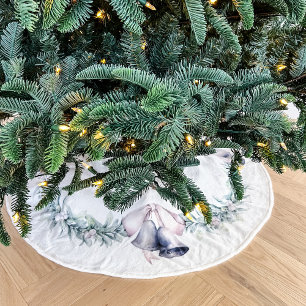 Mistelzweig und silberne Glocken Weiß  Polyester Weihnachtsbaumdecke