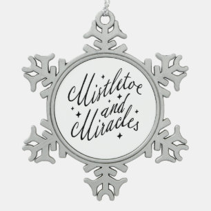 Mistelzweig und Wunder Schwarz und Weiß Schneeflocken Zinn-Ornament