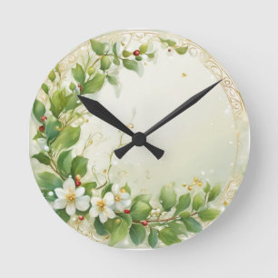 Mistelzweige, wasserfarben pastell Gemälde Runde Wanduhr