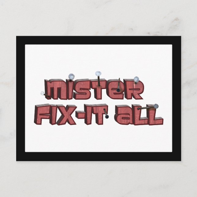 Mister Fix-it-all-Holzosen-Text-Design Postkarte (Vorderseite)