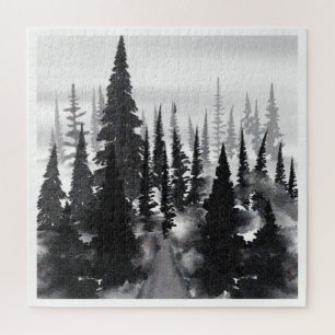 Misti monochrome Pine Forest Wasserfarbe Kunst dru