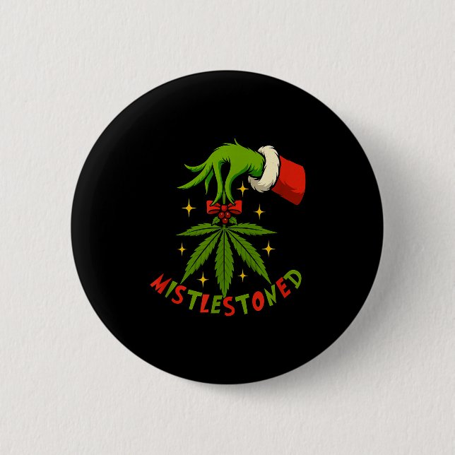Mistlestoned Weed Leaf Funny Stoner Christmas  Button (Vorderseite)