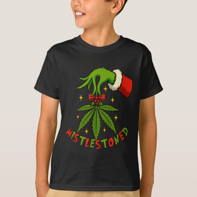 Mistlestoned Weed Leaf Funny Stoner Christmas  T-Shirt (Vorderseite)